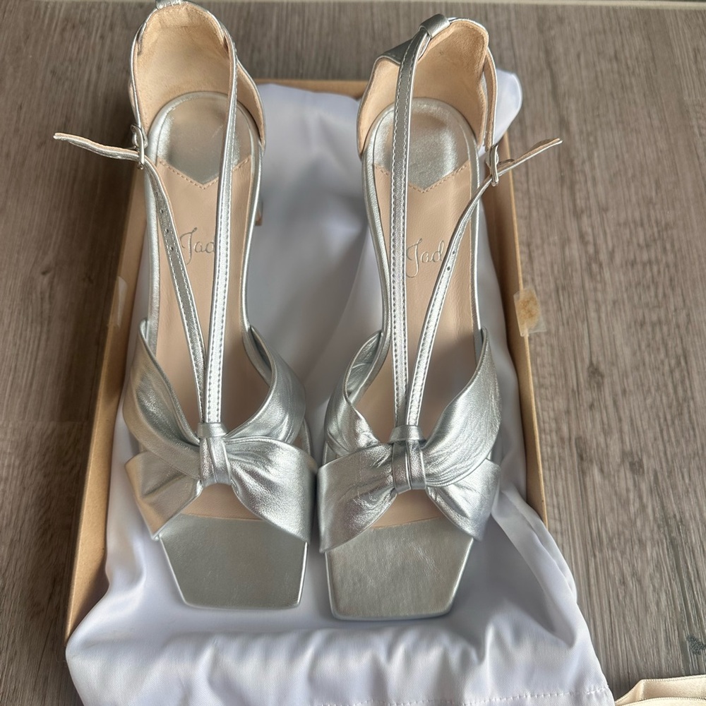 (9) Jade Bridal Silver Bow Heels wedding shoe for Women